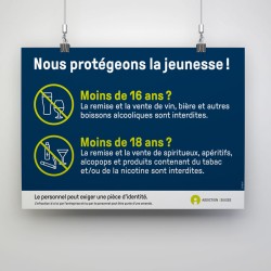 Panneau – pour la protection de la jeunesse : alcool et tabac (avec les limites d’âge de 16 et 18 ans)